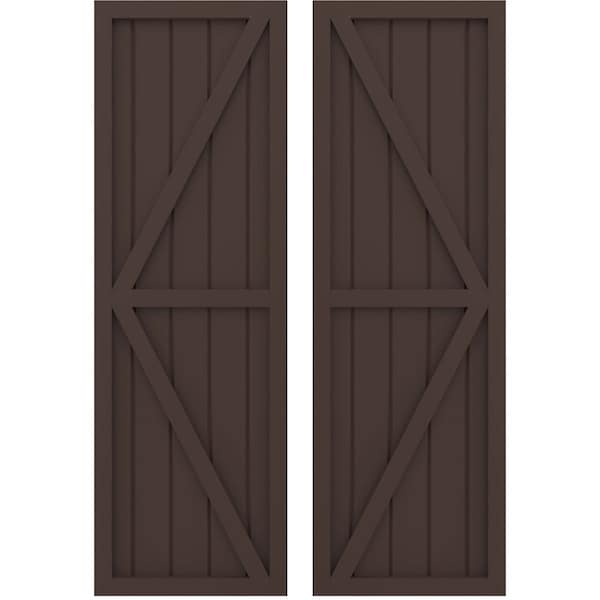Ekena Millwork Americraft 5-Board Wood 2 Equal Panel Frmd Board-n-Batten Shutters w/Dbl Z-Bar, ARW102BF518X77TBH, PR ARW102BF518X77TBH - main